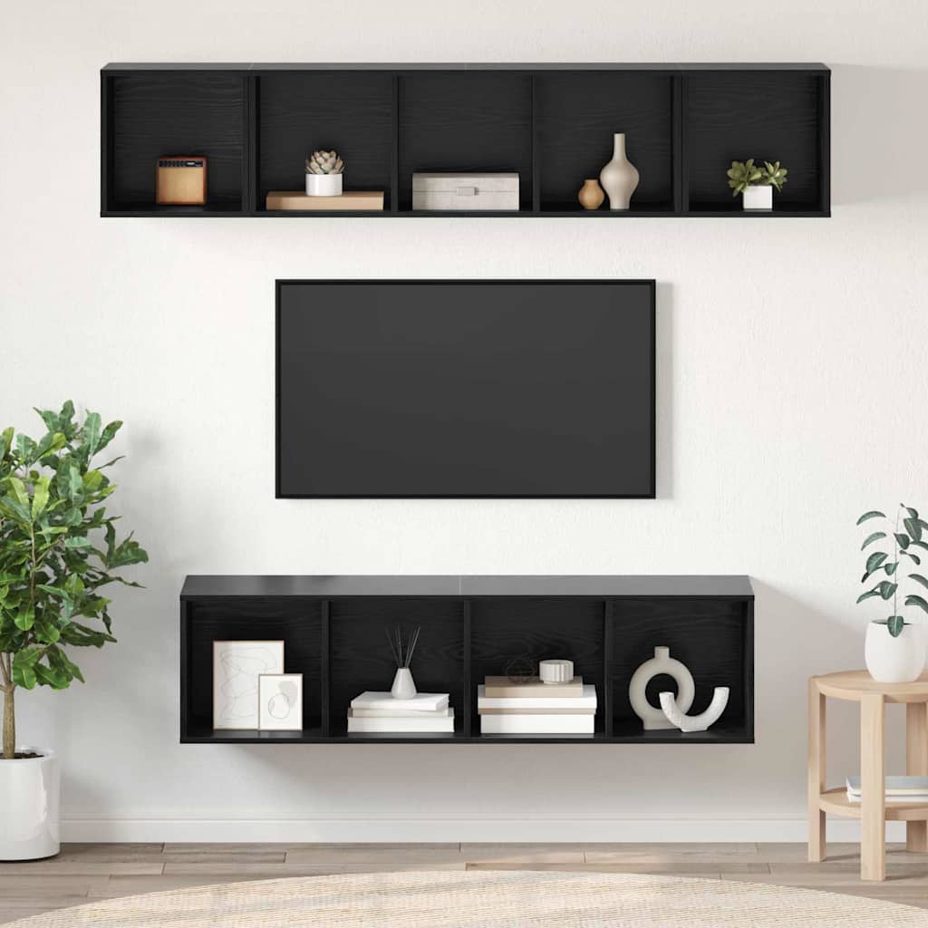 Set TV komoda 4 kom. Crni hrast Konstruirano drvo Crna 37 x 37 x 142,5 cm