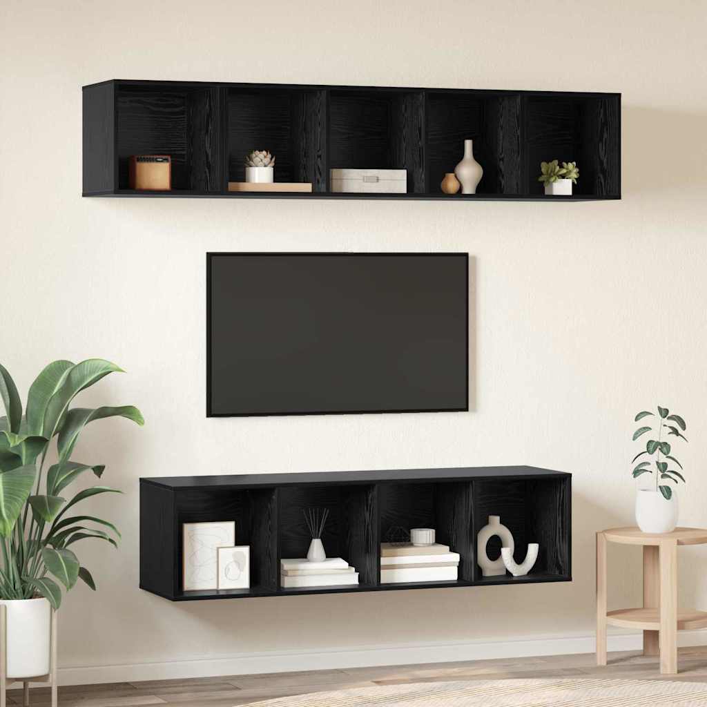 Set TV komoda 4 kom. Crni hrast Konstruirano drvo Crna 37 x 37 x 142,5 cm