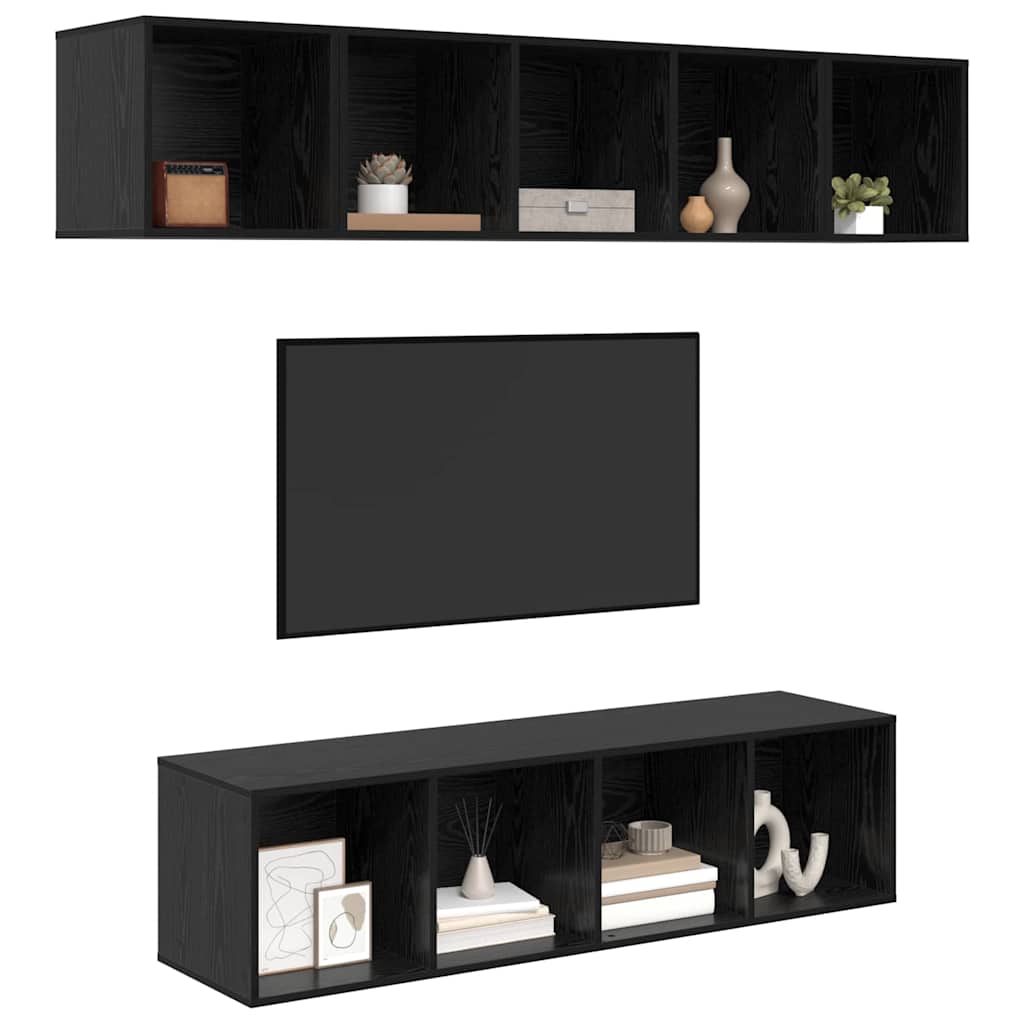 Set TV komoda 4 kom. Crni hrast Konstruirano drvo Crna 37 x 37 x 142,5 cm