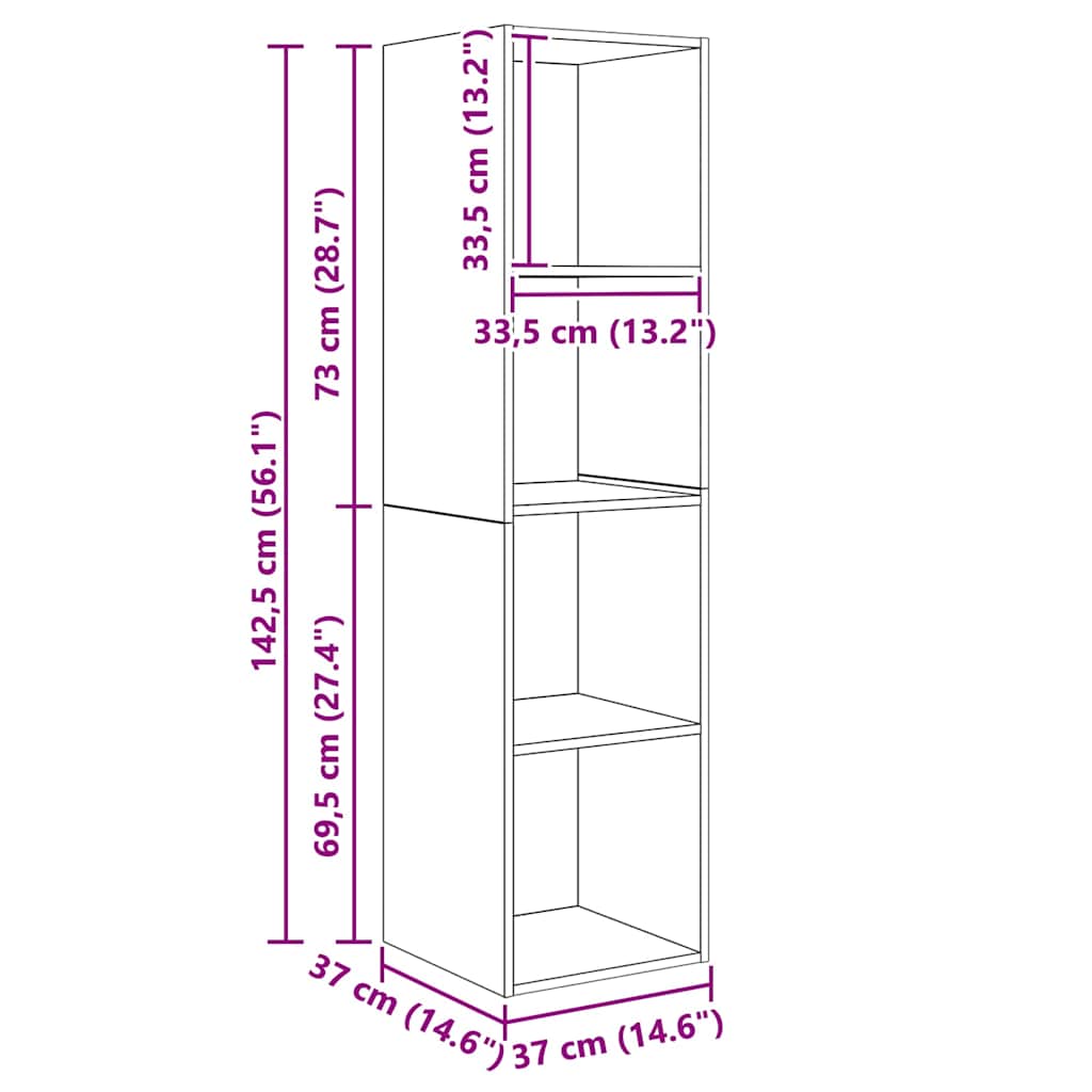 Set TV komoda 4 kom. Crni hrast Konstruirano drvo Crna 37 x 37 x 142,5 cm