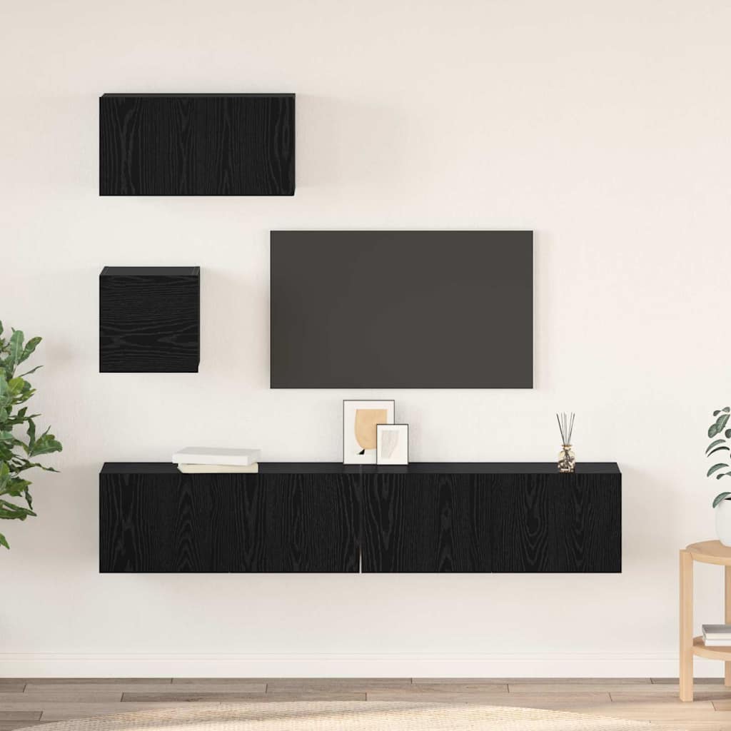 Set TV komoda 4 kom. Crni hrast Konstruirano drvo Crna 80 x 30 x 30 cm