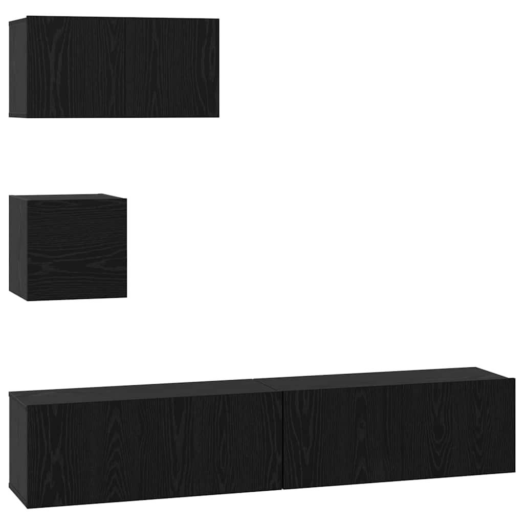 Set TV komoda 4 kom. Crni hrast Konstruirano drvo Crna 80 x 30 x 30 cm