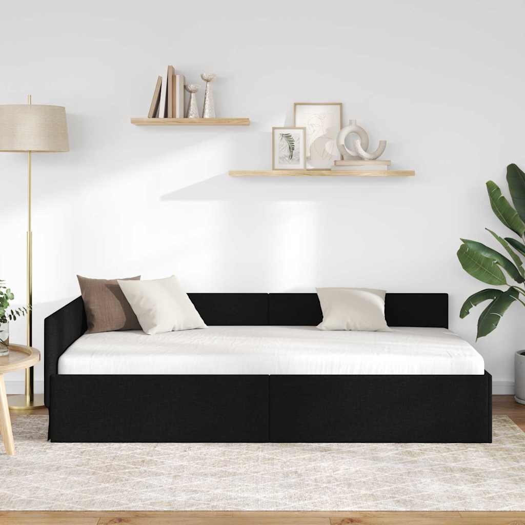 Kutni okvir kreveta s uzglavljem Crna 90 cm x 190 cm tkanina