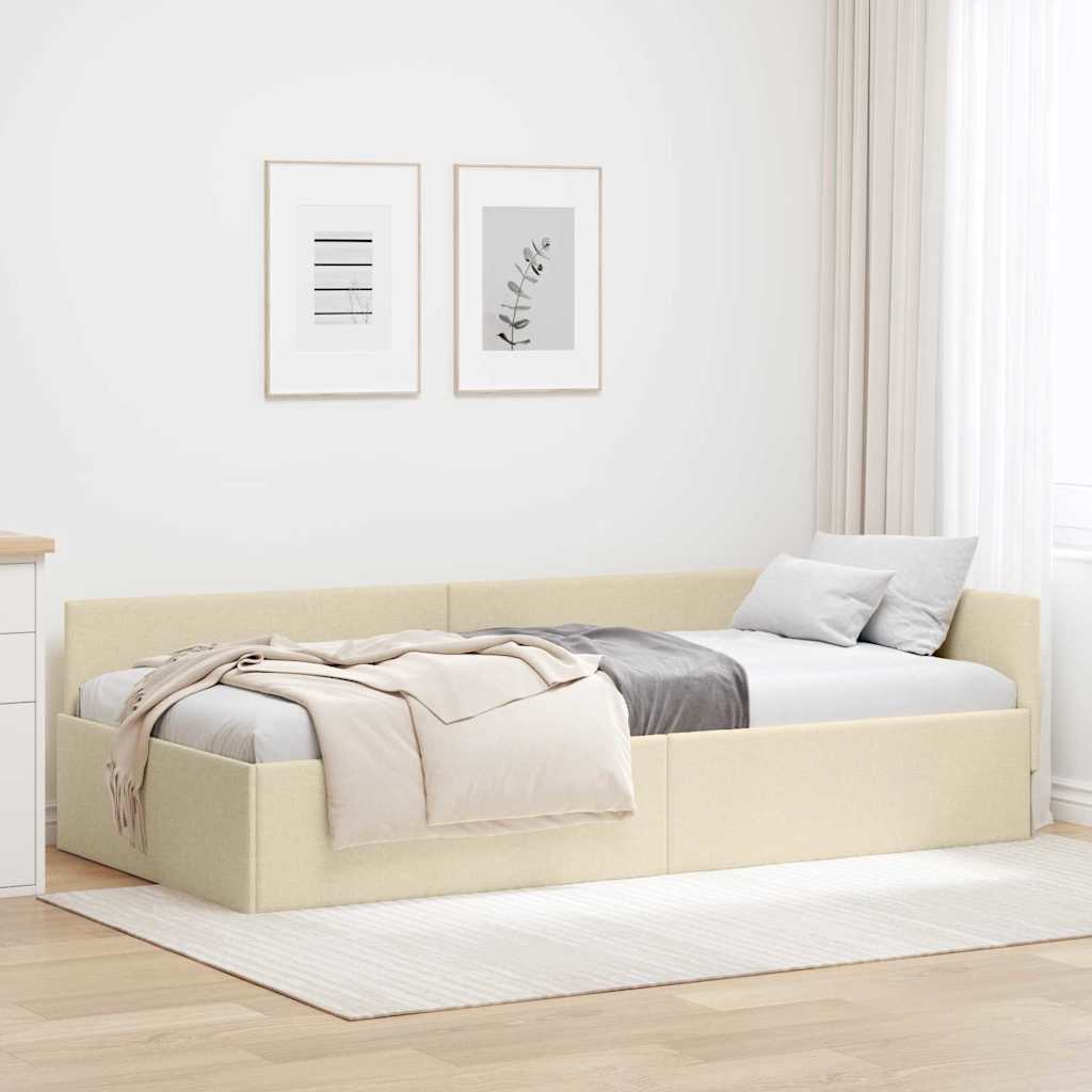 Kutni okvir kreveta s uzglavljem Krema 90 cm x 190 cm tkanina