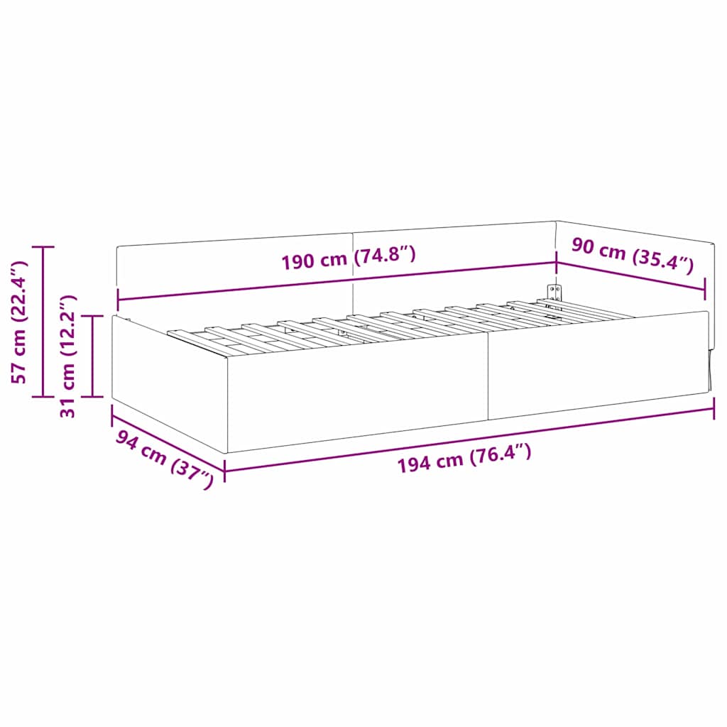 Kutni okvir kreveta s uzglavljem Krema 90 cm x 190 cm tkanina