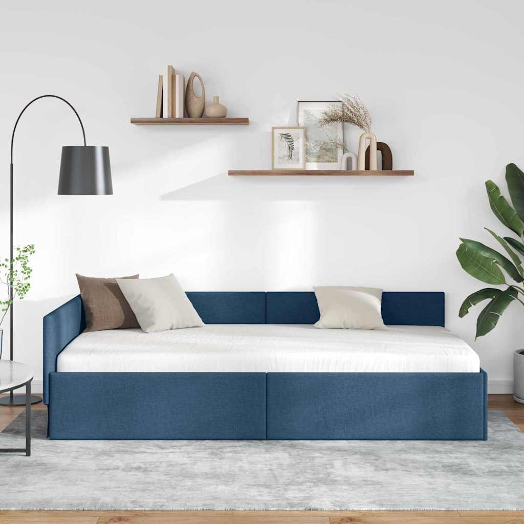 Kutni okvir kreveta s uzglavljem Plava 90 cm x 190 cm tkanina