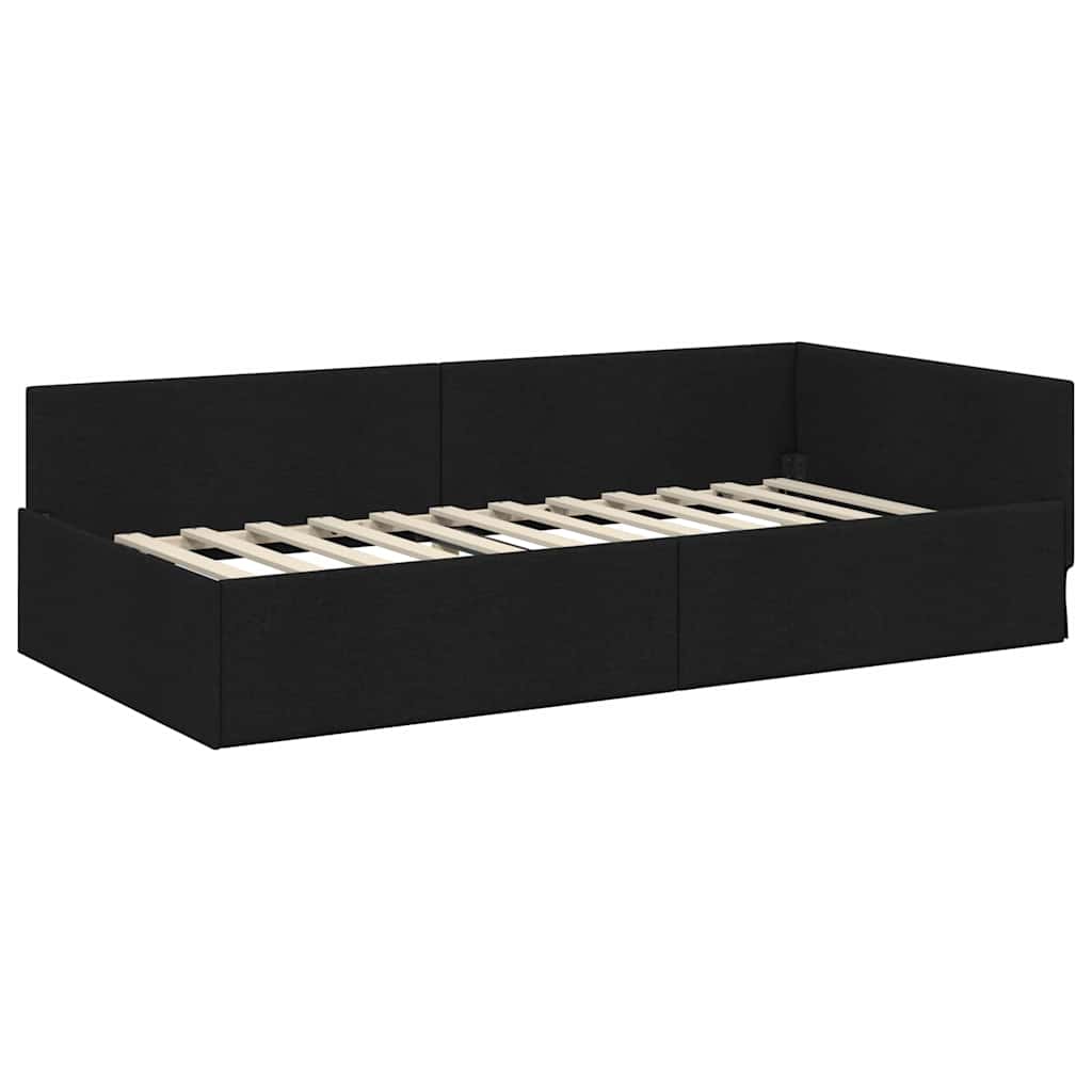 Kutni okvir kreveta s uzglavljem Crna 100 cm x 200 cm tkanina