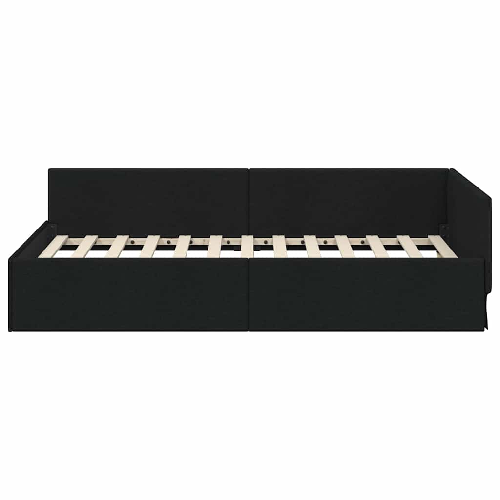 Kutni okvir kreveta s uzglavljem Crna 100 cm x 200 cm tkanina