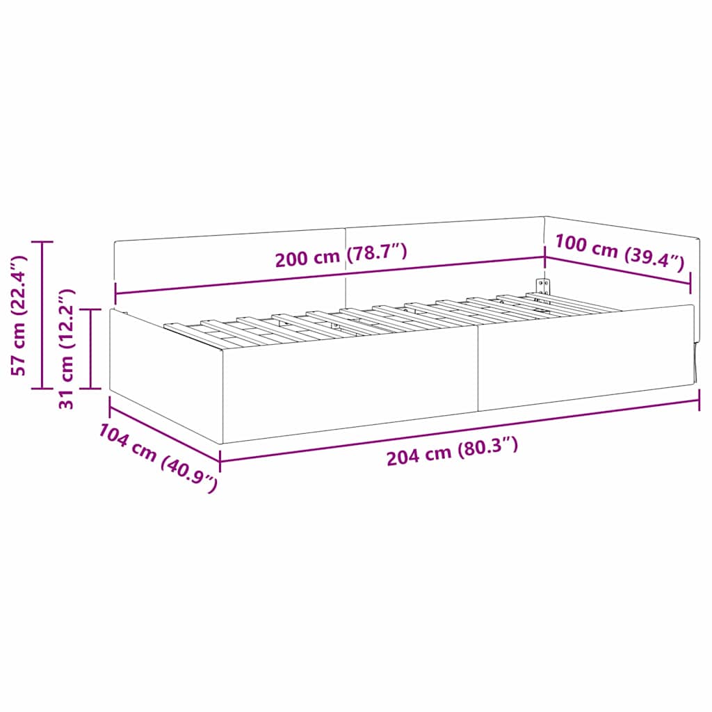 Kutni okvir kreveta s uzglavljem Crna 100 cm x 200 cm tkanina