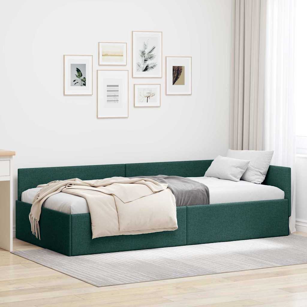Kutni okvir kreveta Tamnozelena 100 cm x 200 cm tkanina