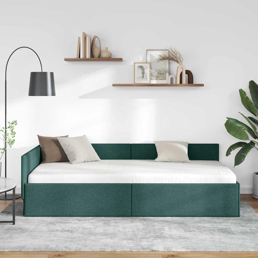 Kutni okvir kreveta Tamnozelena 100 cm x 200 cm tkanina