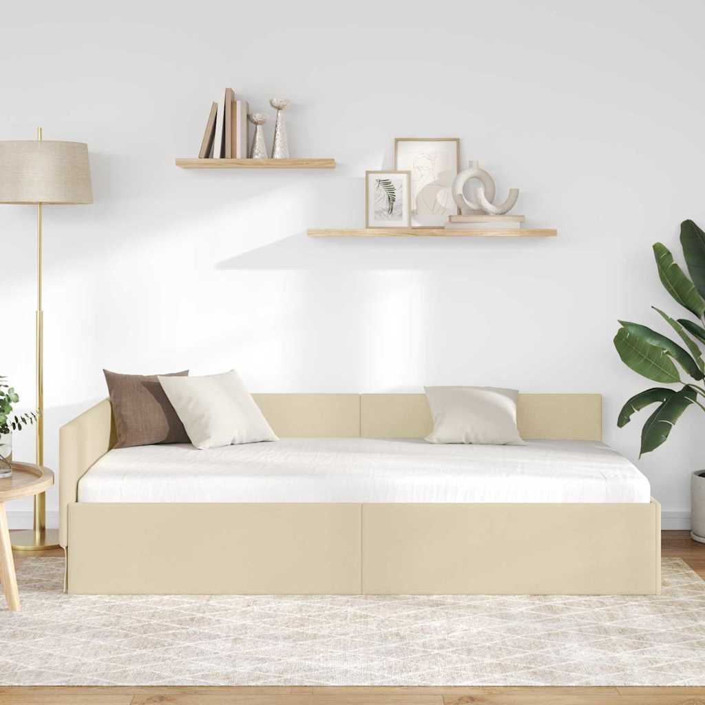 Kutni okvir kreveta s uzglavljem Krema 100 cm x 200 cm tkanina