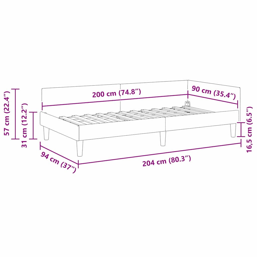 Kutni okvir kreveta Ružičasta 90 cm x 200 cm Baršun