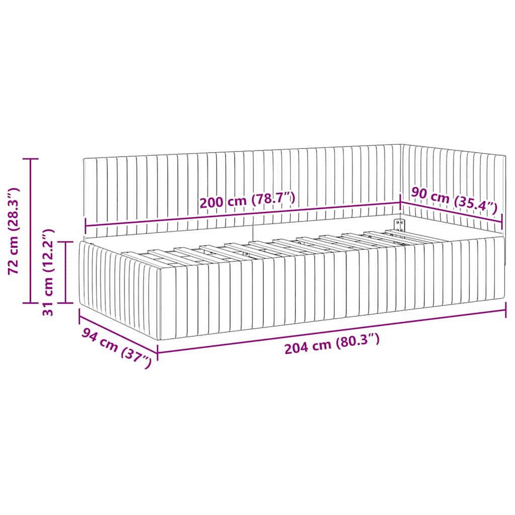 Kutni okvir kreveta Ružičasta 90 cm x 200 cm Baršun