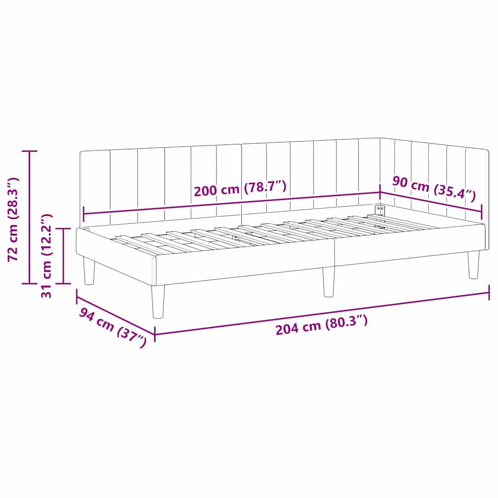 Kutni okvir kreveta Ružičasta 90 cm x 200 cm Baršun
