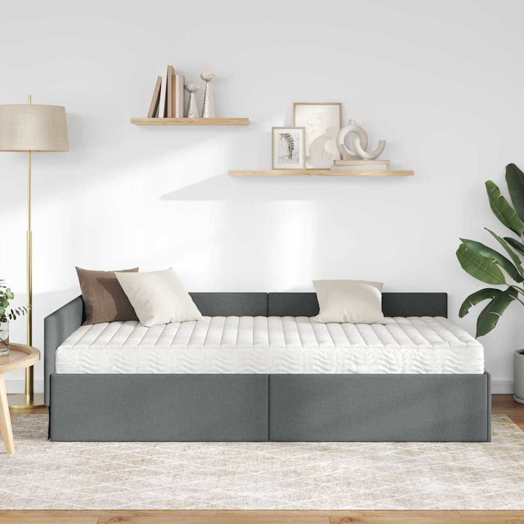 Kutni krevetni okvir s madracem 2 kom. Tamnosiva 90 x 190 cm