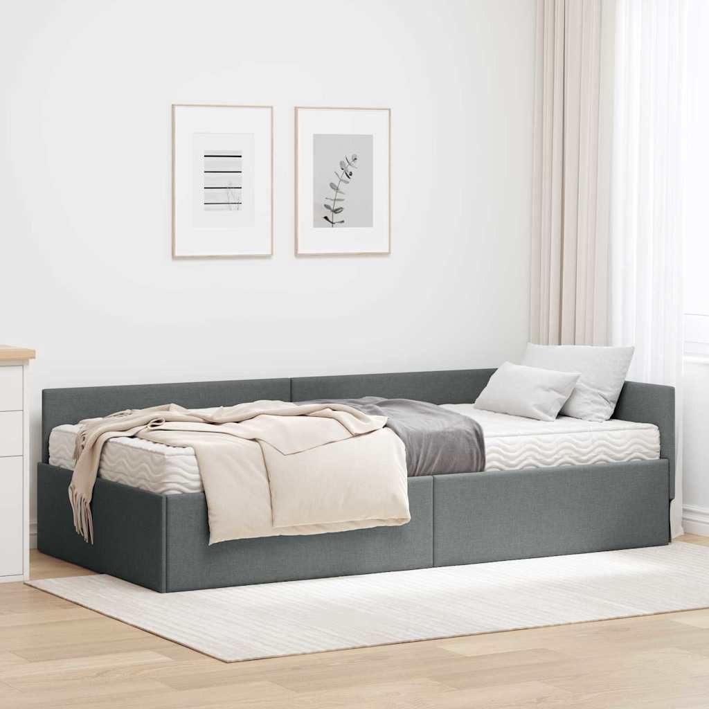 Kutni krevetni okvir s madracem 2 kom. Tamnosiva 90 x 200 cm