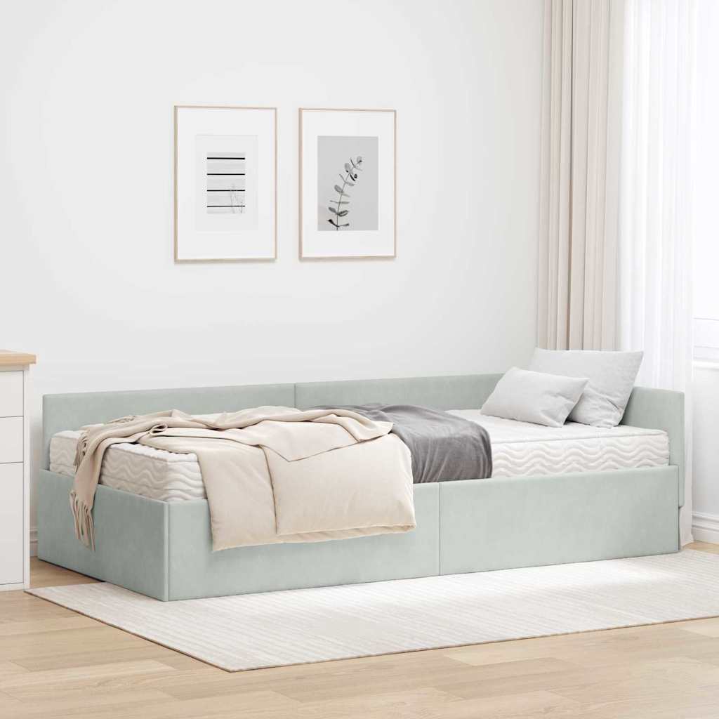 Kutni krevetni okvir s madracem 2 kom. Svjetlosiva 90 x 200 cm