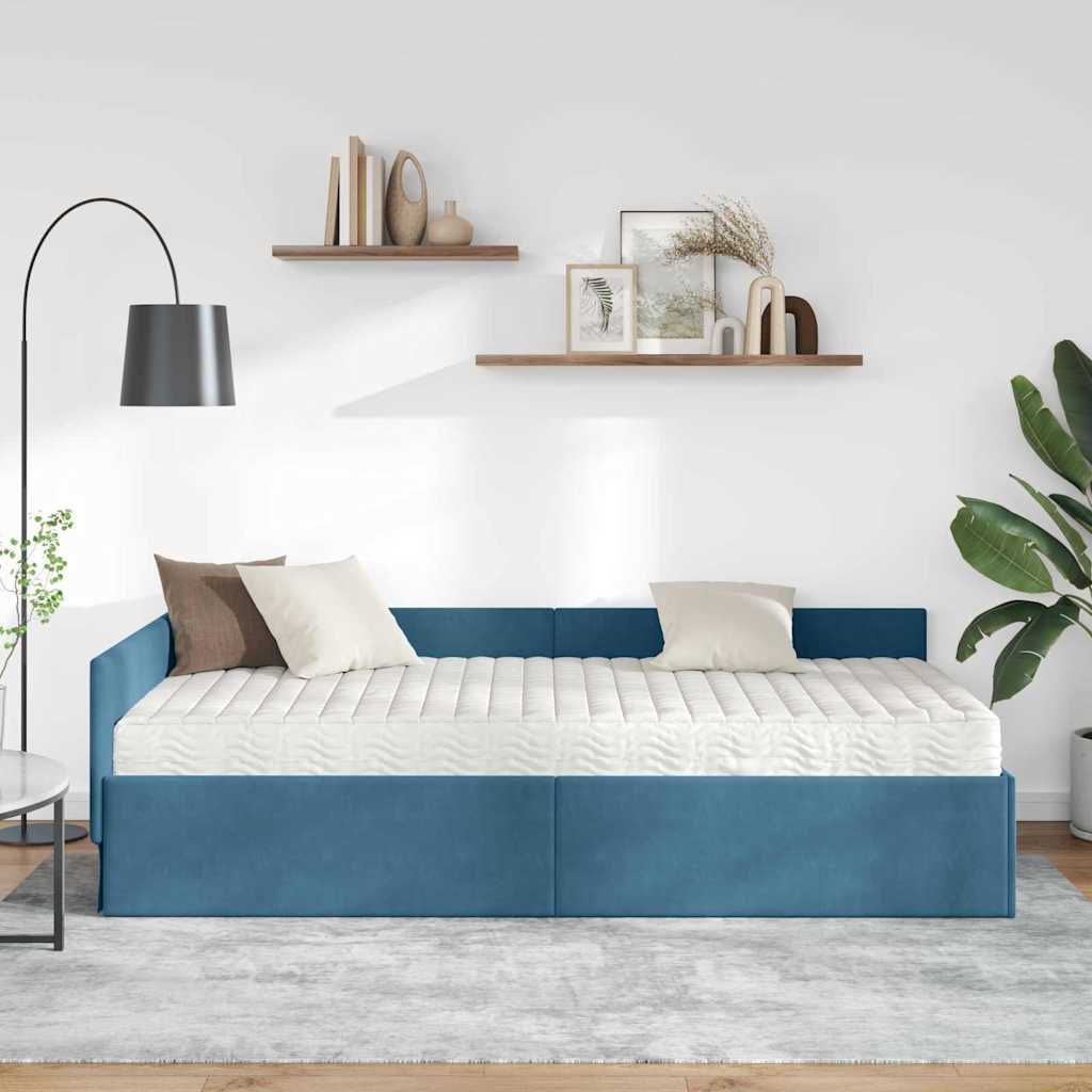 Kutni krevetni okvir s madracem 2 kom. Plava 100 x 200 cm