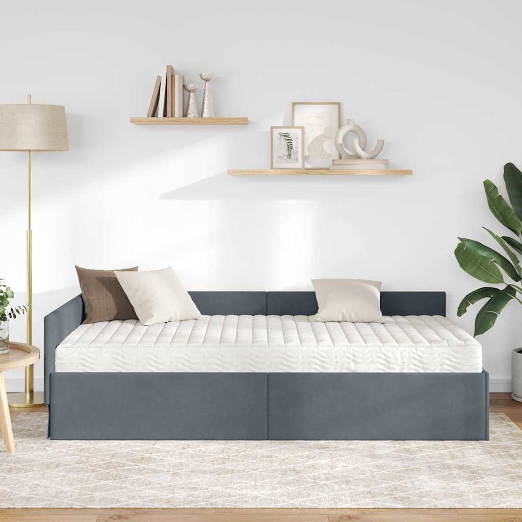 Kutni krevetni okvir s madracem 2 kom. Tamnosiva 100 x 200 cm
