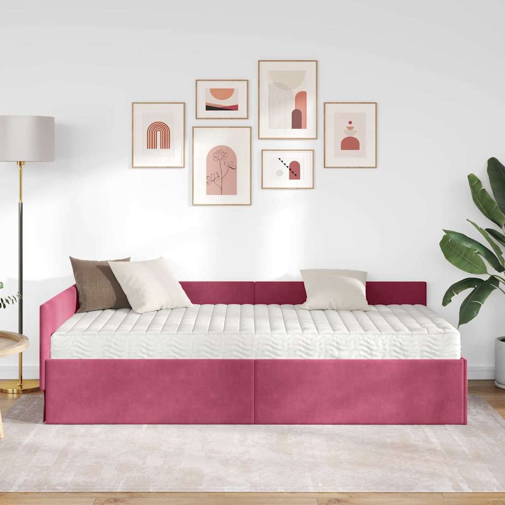 Kutni krevetni okvir s madracem 2 kom. Vinska crvena 100 x 200 cm