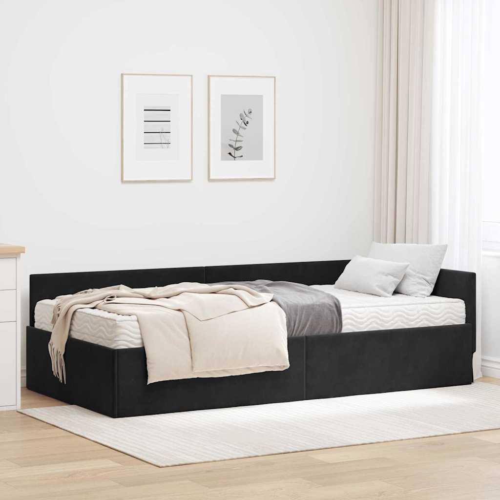 Kutni krevetni okvir s madracem 2 kom. Crna 100 x 200 cm Baršun