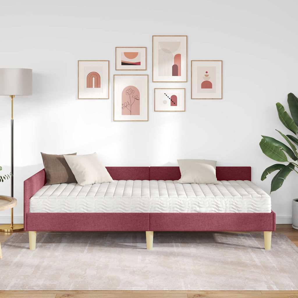 Kutni krevetni okvir s madracem 2 kom. Vinska crvena 90 x 190 cm