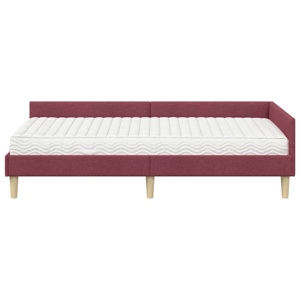 Kutni krevetni okvir s madracem 2 kom. Vinska crvena 90 x 190 cm