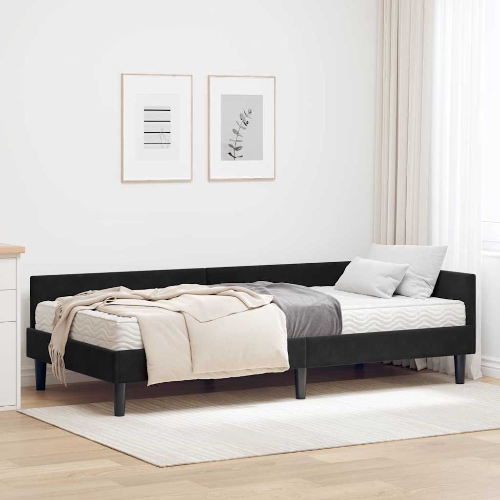 Kutni krevetni okvir s madracem 2 kom. Crna 90 x 190 cm Baršun