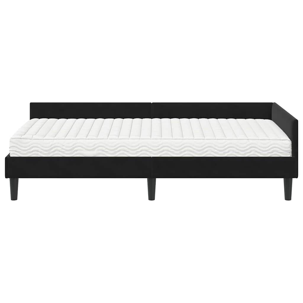 Kutni krevetni okvir s madracem 2 kom. Crna 90 x 190 cm Baršun