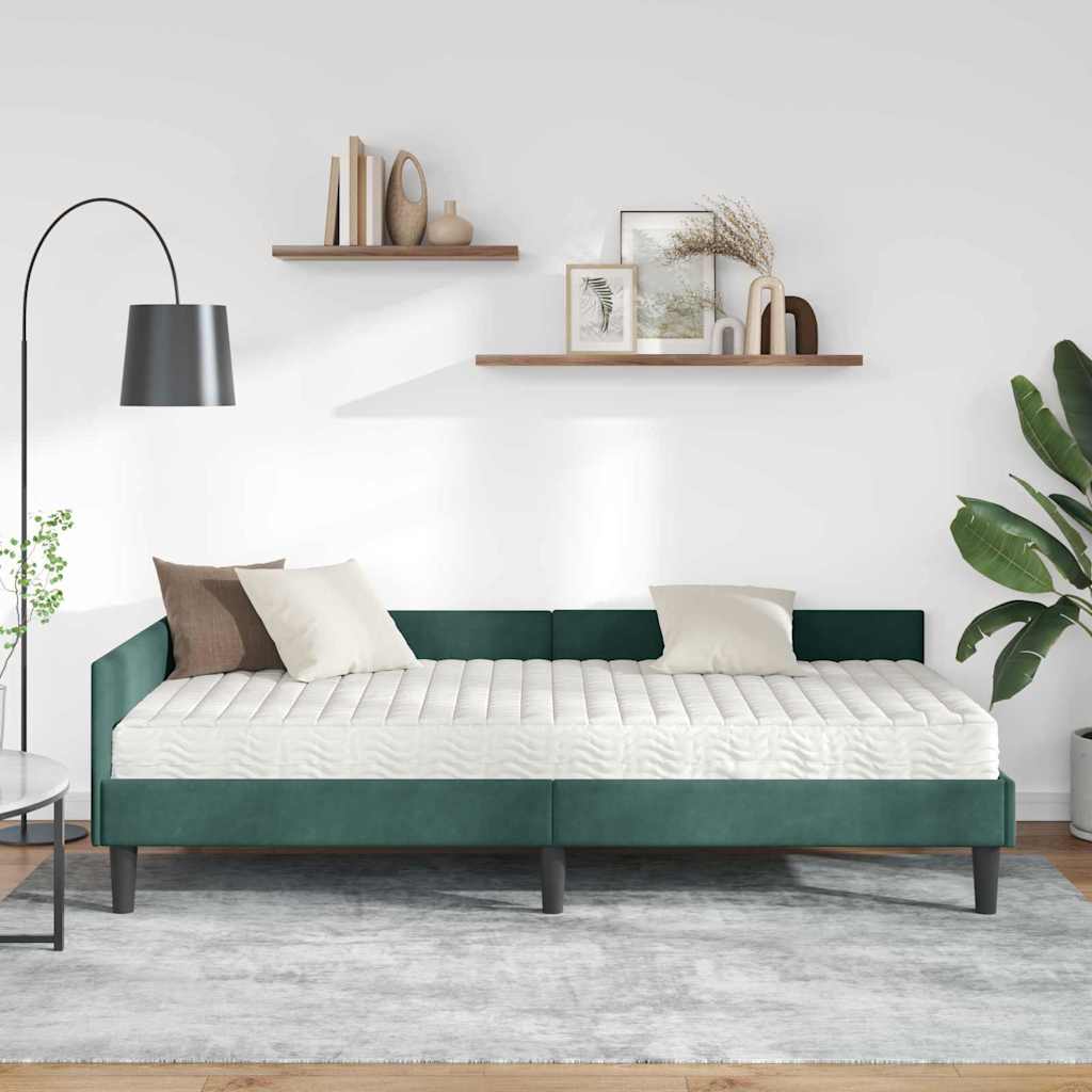 Kutni krevetni okvir s madracem 2 kom. Tamnozelena 90 x 200 cm