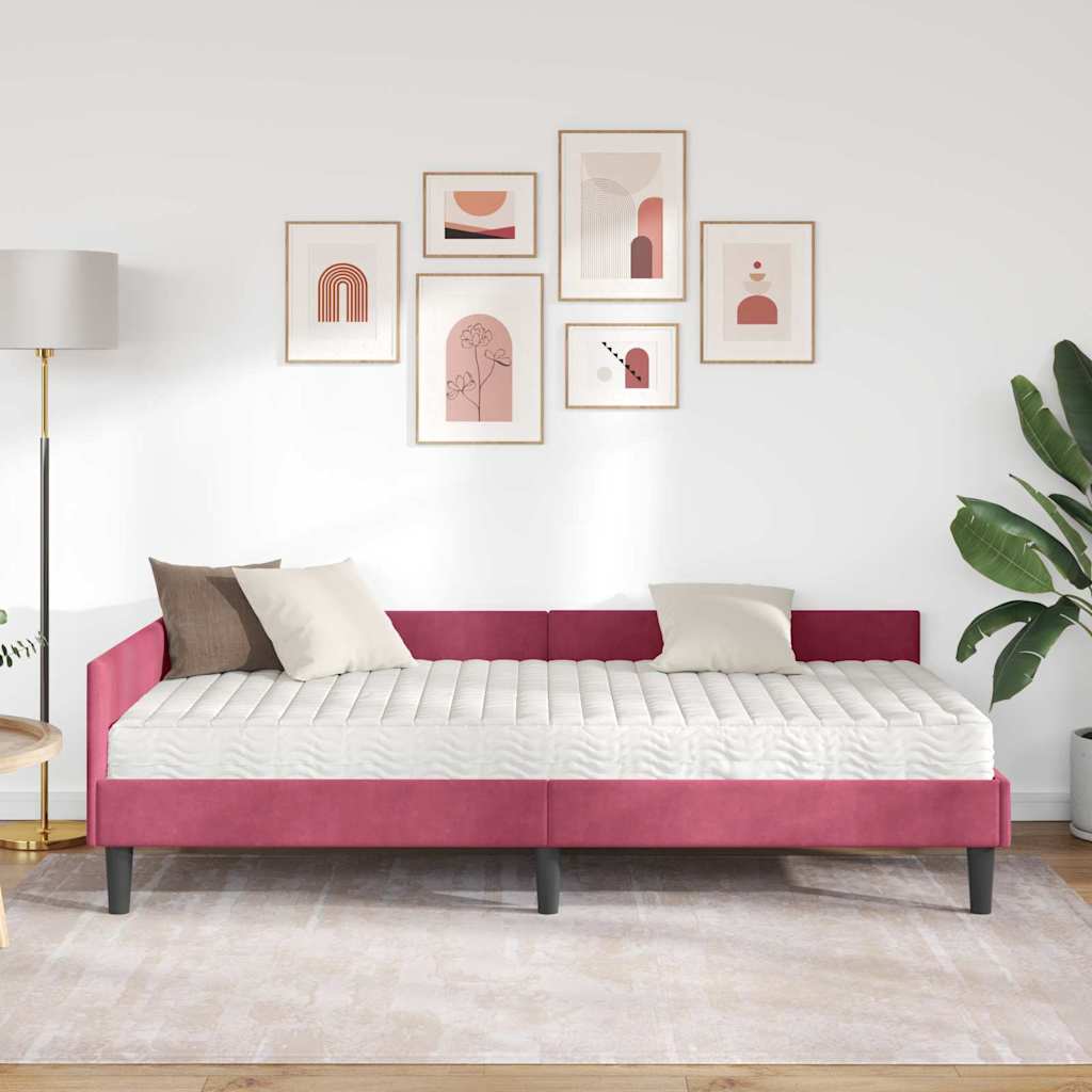 Kutni krevetni okvir s madracem 2 kom. Vinska crvena 90 x 200 cm