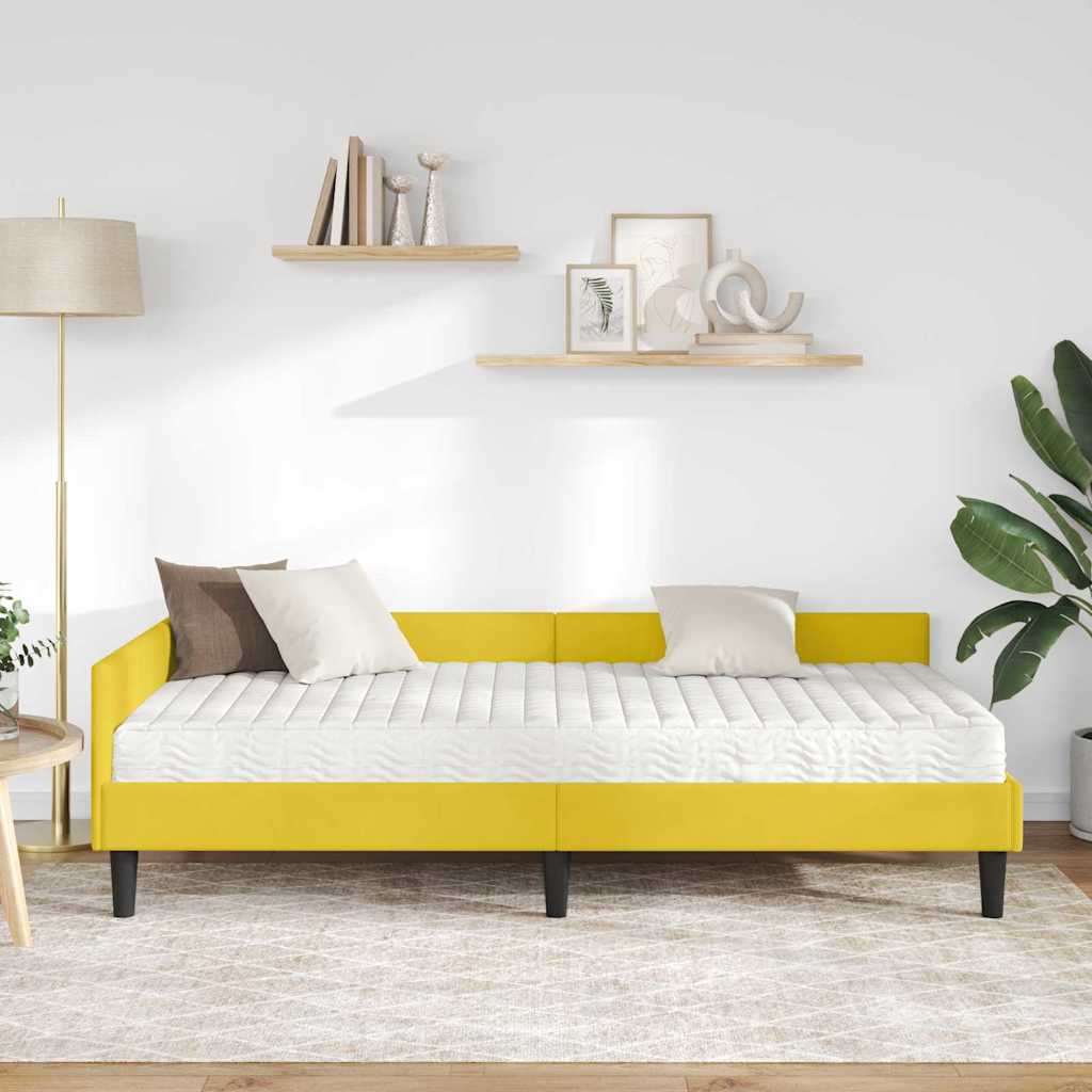 Kutni krevetni okvir s madracem 2 kom. Žuta 90 x 200 cm Baršun