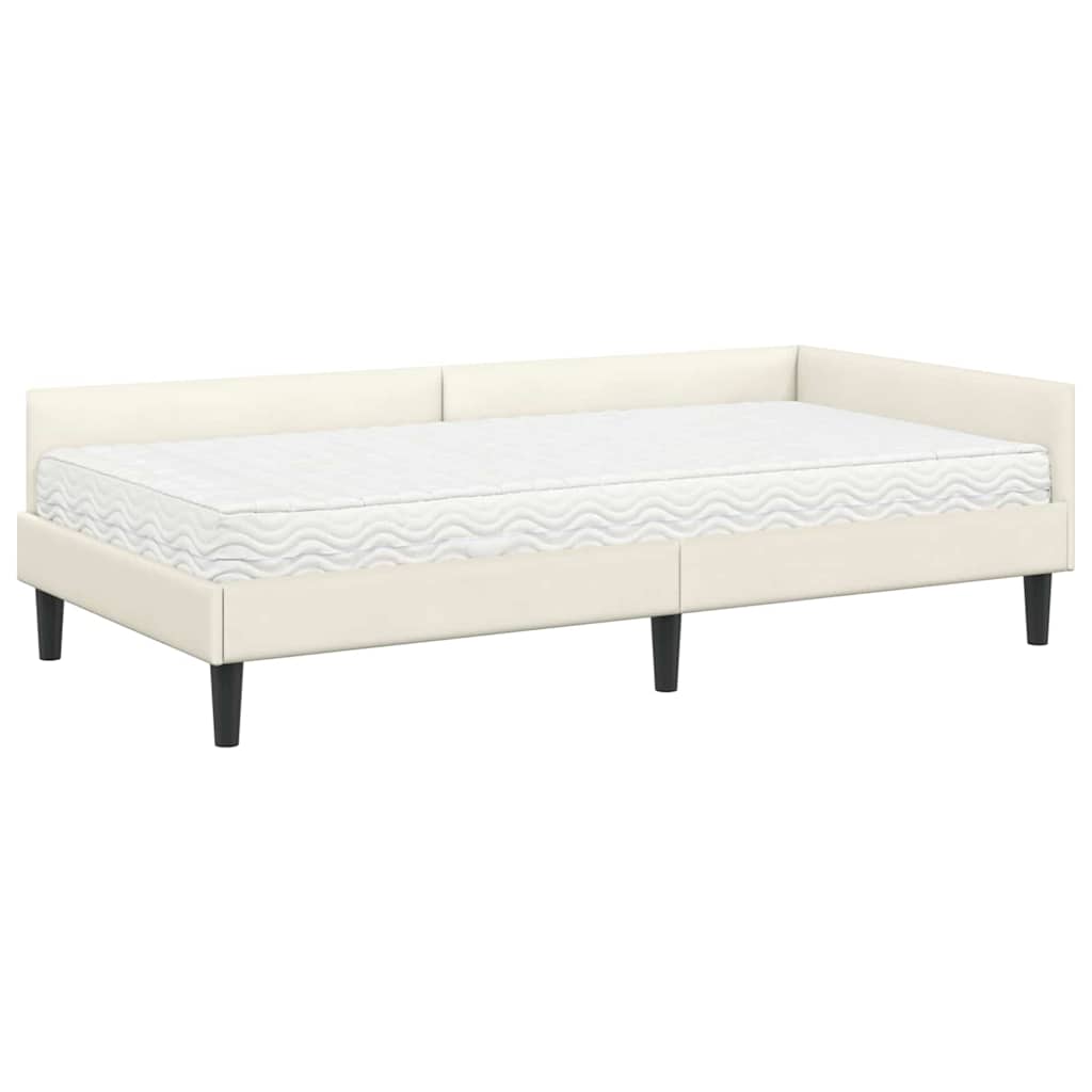 Kutni krevetni okvir s madracem 2 kom. Krema 90 x 200 cm Baršun