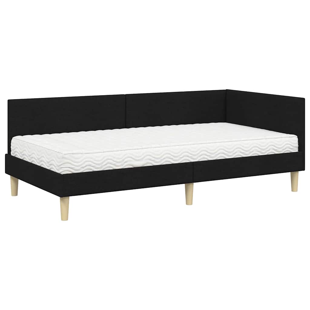 Kutni krevetni okvir s madracem 2 kom. Crna 90 x 190 cm tkanina