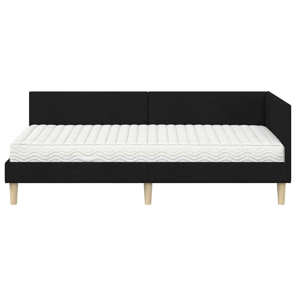 Kutni krevetni okvir s madracem 2 kom. Crna 90 x 190 cm tkanina