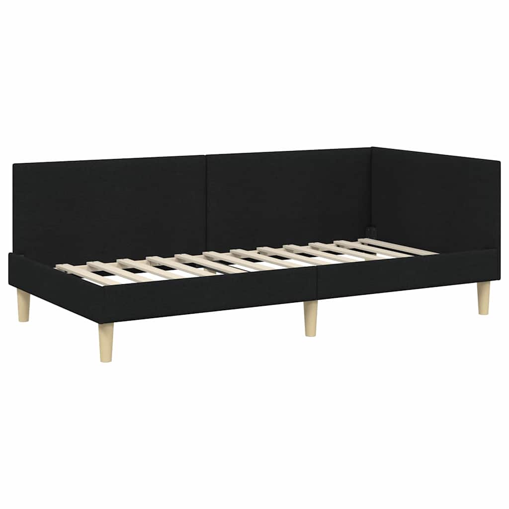 Kutni krevetni okvir s madracem 2 kom. Crna 90 x 190 cm tkanina