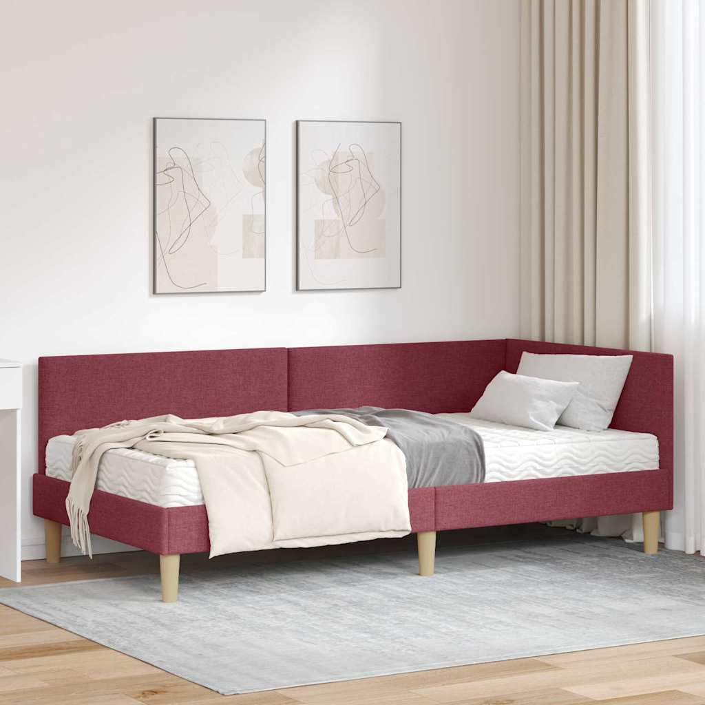 Kutni krevetni okvir s madracem 2 kom. Vinska crvena 90 x 190 cm