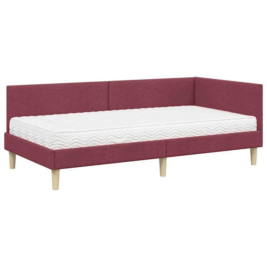 Kutni krevetni okvir s madracem 2 kom. Vinska crvena 90 x 190 cm