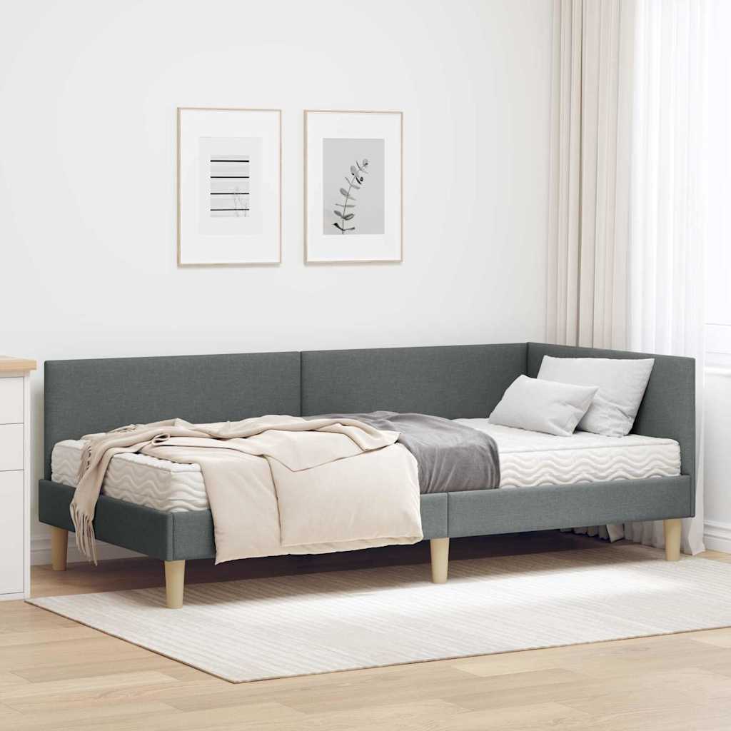 Kutni krevetni okvir s madracem 2 kom. Tamnosiva 90 x 200 cm