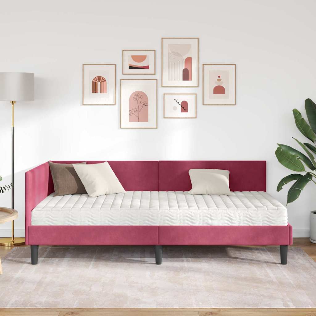 Kutni krevetni okvir s madracem 2 kom. Vinska crvena 80 x 200 cm