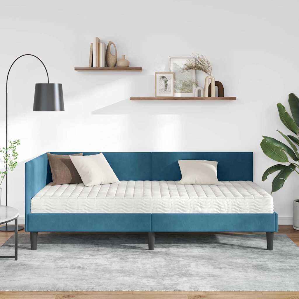 Kutni krevetni okvir s madracem 2 kom. Plava 90 x 190 cm Baršun