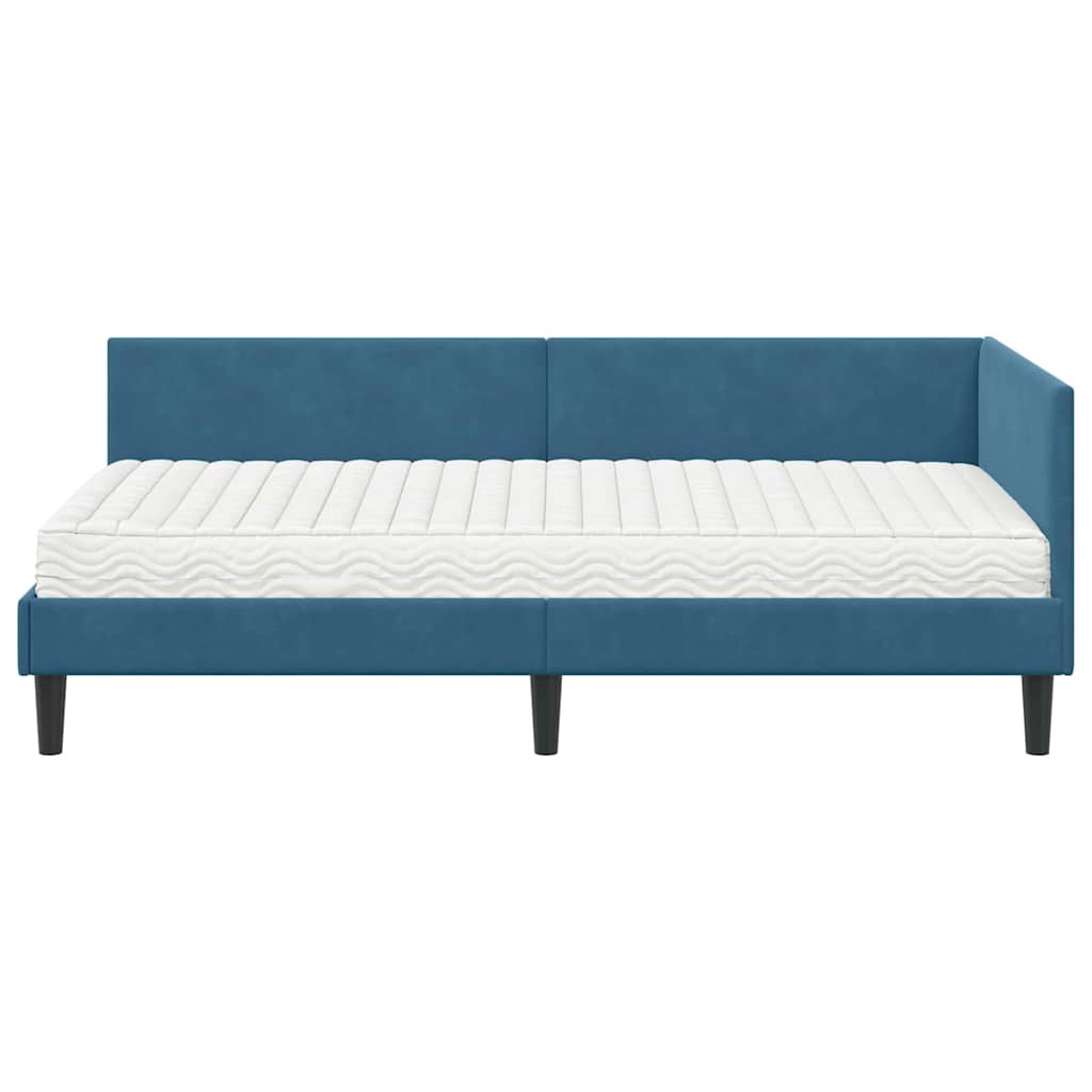 Kutni krevetni okvir s madracem 2 kom. Plava 90 x 190 cm Baršun