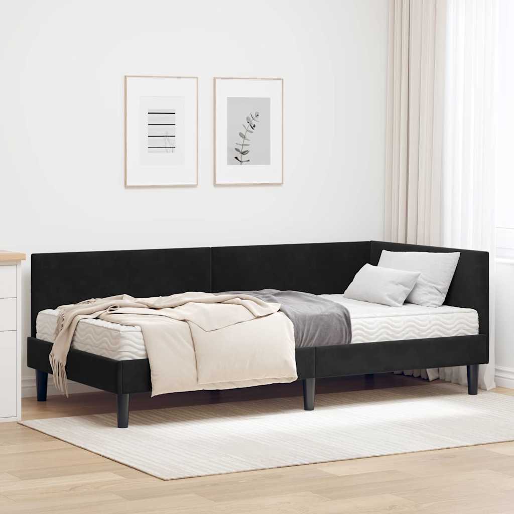 Kutni krevetni okvir s madracem 2 kom. Crna 90 x 190 cm Baršun
