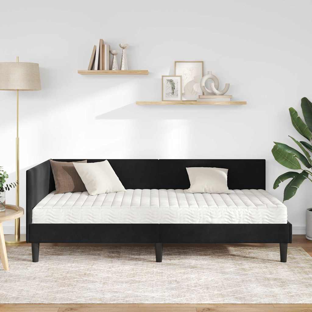 Kutni krevetni okvir s madracem 2 kom. Crna 90 x 190 cm Baršun
