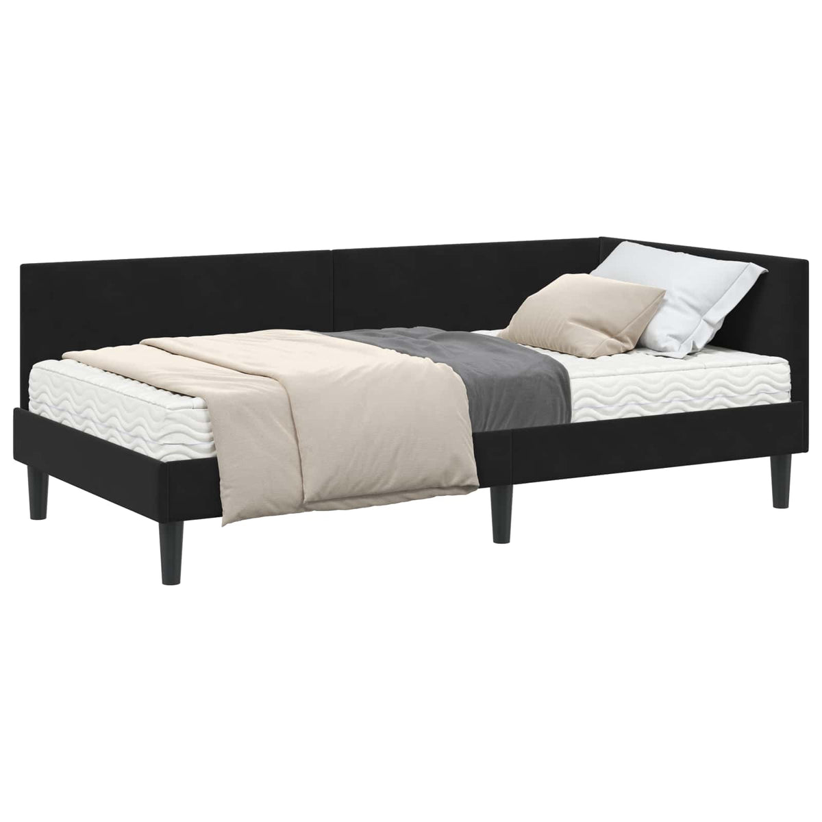 Kutni krevetni okvir s madracem 2 kom. Crna 90 x 190 cm Baršun