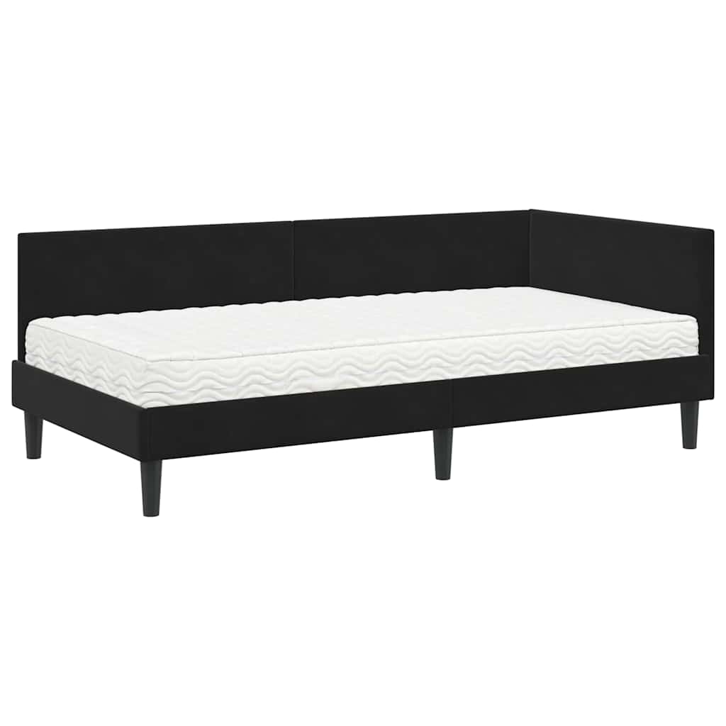 Kutni krevetni okvir s madracem 2 kom. Crna 90 x 190 cm Baršun