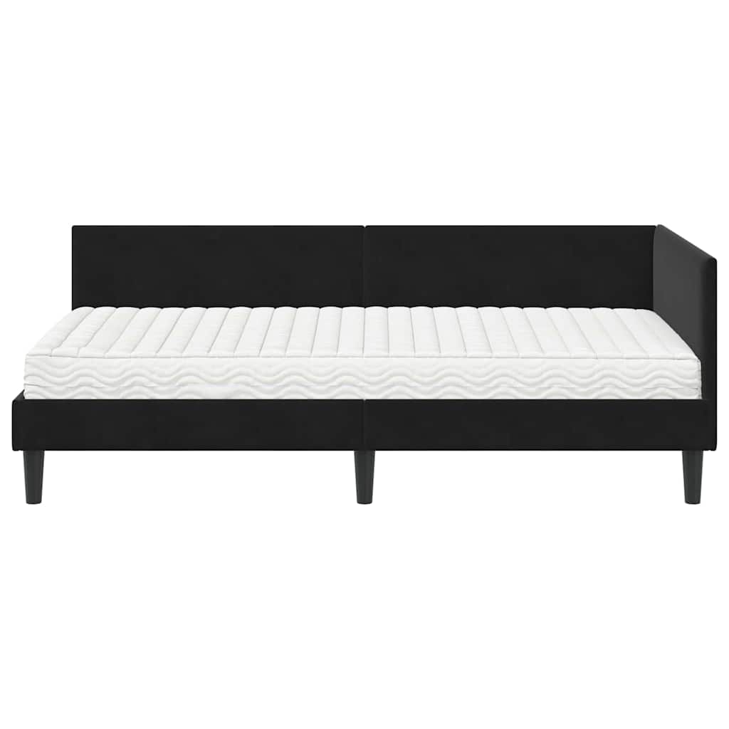 Kutni krevetni okvir s madracem 2 kom. Crna 90 x 190 cm Baršun