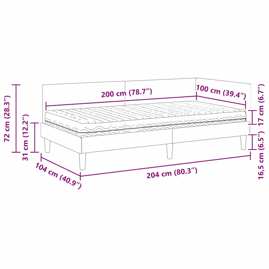 Kutni krevetni okvir s madracem 2 kom. Svjetlosiva 100 x 200 cm