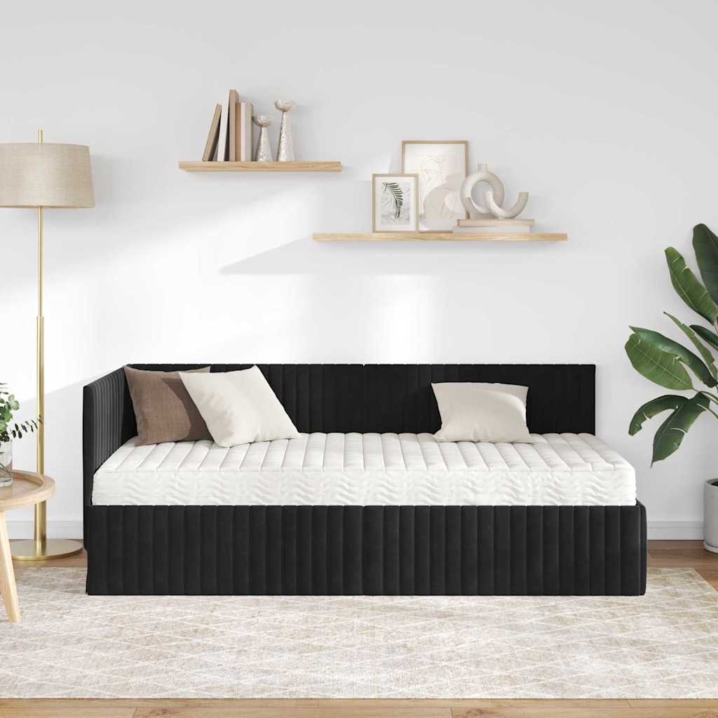 Kutni krevetni okvir s madracem 2 kom. Crna 90 x 190 cm Baršun